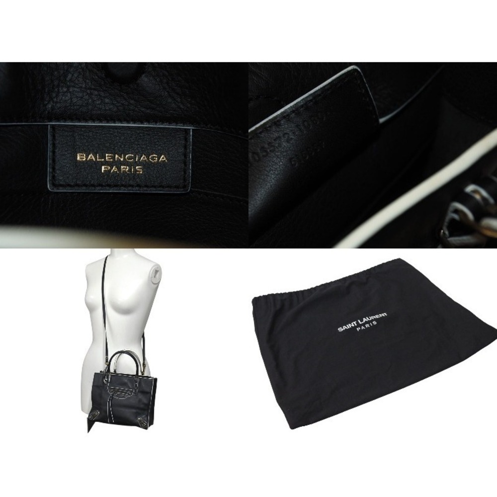 BALENCIAGA Paper Handbag Black White Leather Shoulder Strap - Picture 10 of 10